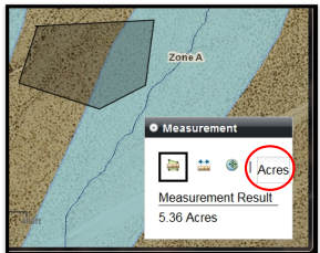FEMA measurement result window with acres circled