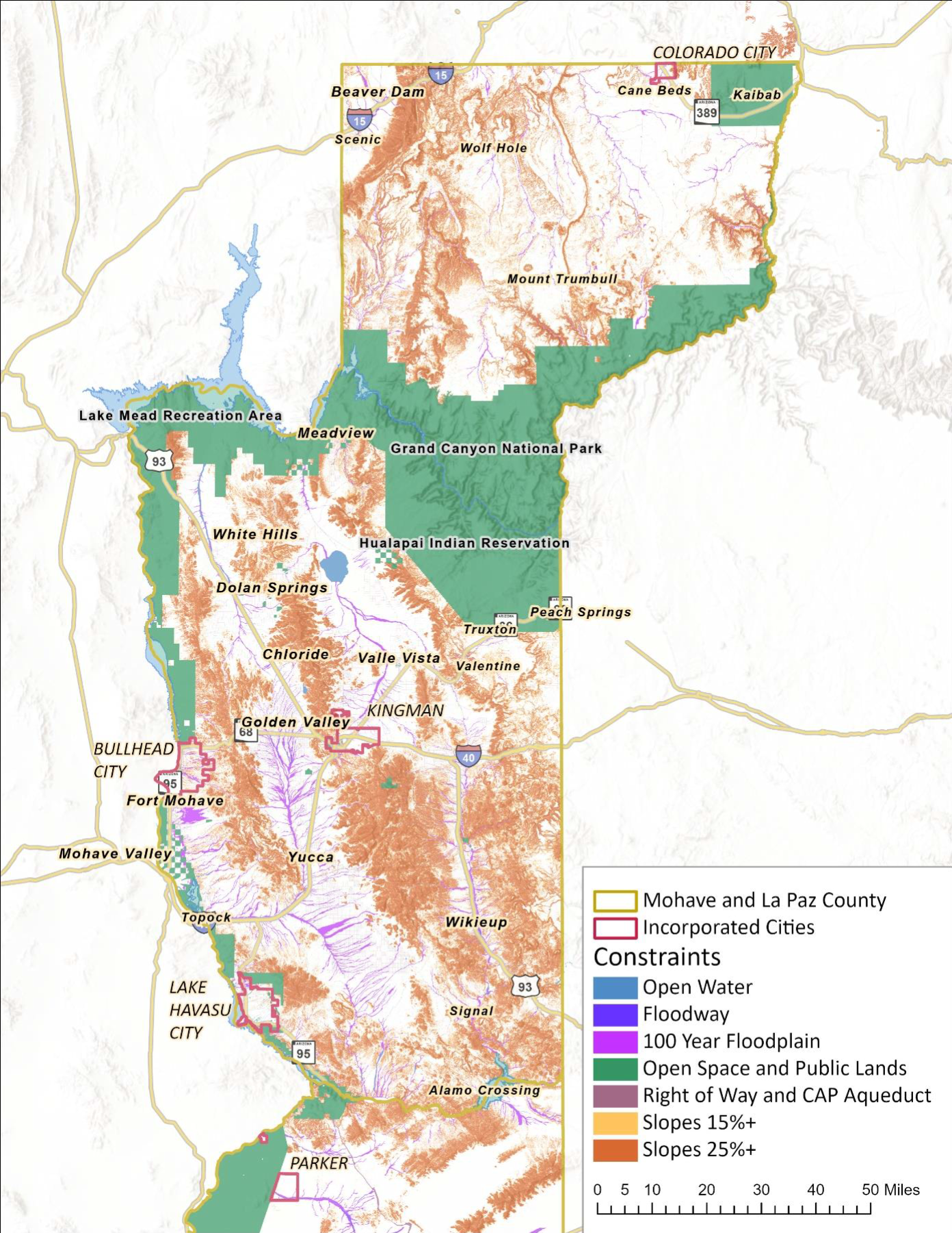 Exhibit 13: Mohave and La Paz County Development Constraints & Environmental Features