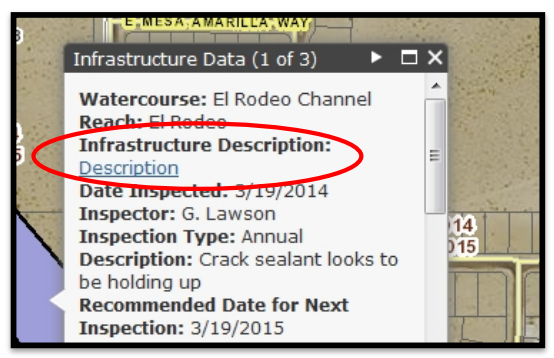 infrastructure data window with infrastructure description circled